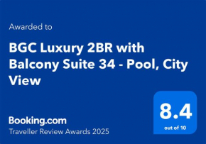 BGC Luxury Condo - Balcony, Pool, Wi-Fi, City View - Suite 34
